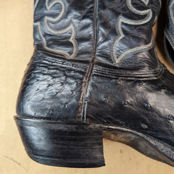 Larry Mahan boots men's size 10.5B Exotic Genuine Full Quill Ostrich black leath - Picture 7 of 14